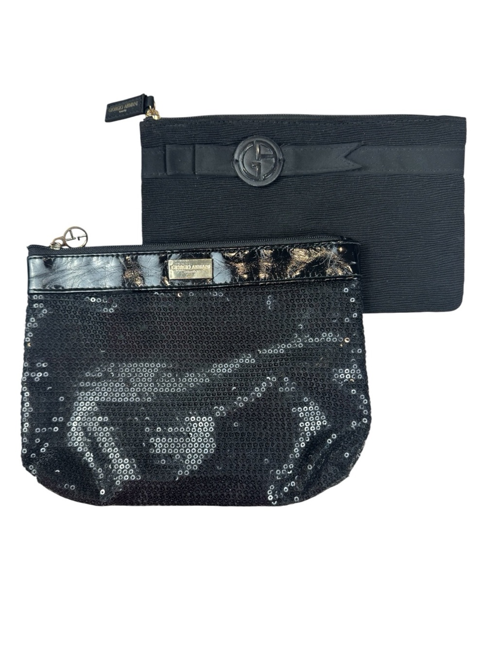 Giorgio Armani Beauty Black Sequin Set of 2 Cosmetic Makeup Bags